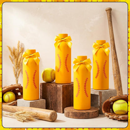 6 Pcs Softball Team Gifts Water Bottles Bulk 17 oz Softball Party Favors Decorations Stainless Steel Sports Tumblers with Bow Vacuum Insulated Reusable Leakproof Bottles for Birthday Father
