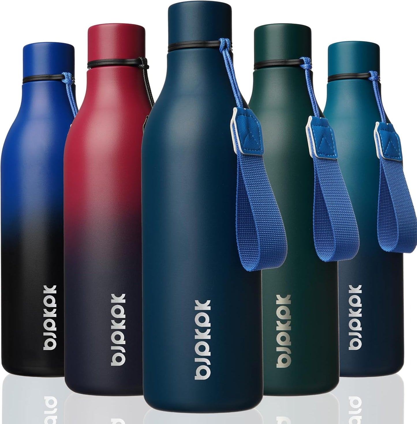 BJPKPK Insulated Water Bottles, 18 oz Stainless Steel Metal Water Bottle with Strap, BPA Free Leak Proof Jugs, Mugs, Flasks, Reusable Thermal Flasks for Sports & Travel, Black - Colors A