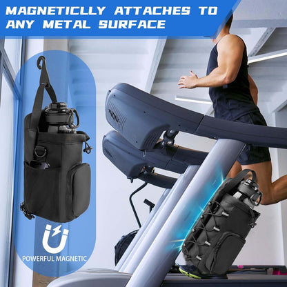 JACZZO Magnetic Gym Bag for Men and Women, Magnetic Water Bottle Holder for Gym, Small Gym Bag, Gym Gifts for Women and Men (Black, <40 OZ)