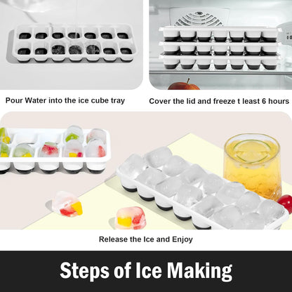 3 Pack Ice Cube Trays with Lid for Freezer, Flexible Silicone Bottom for Easy Release, Stackable Space-Saving Ice Molds, 1.2" Cubes Color-Coded (2 Green 1 Blue) for Juice, Coffee & Cocktails, BPA Free