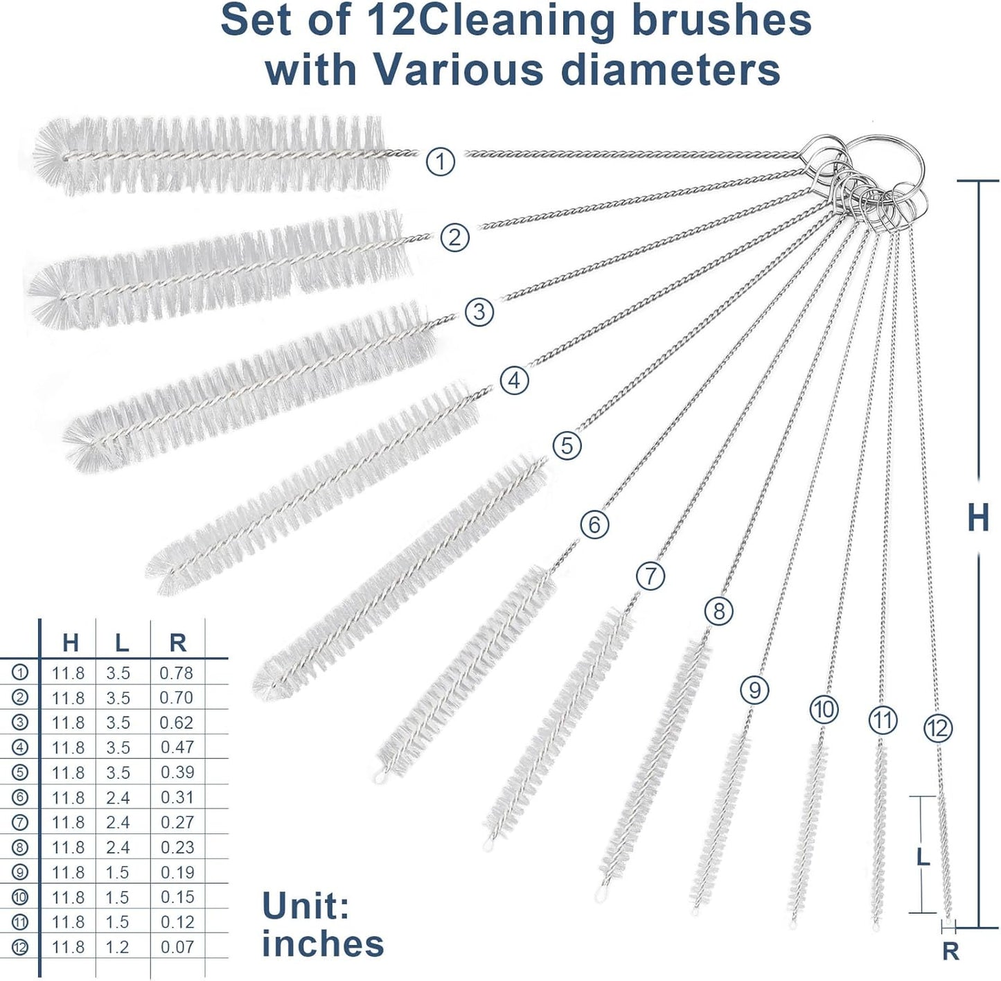 Straw Cleaner Brushes Sets, 12 Pieces 8.2 Inch Botthle Cleaning Brush and Nylon Tube Brush Brush Kit for Sippy Cup, Tumbler, Water Bottle, Drinking Straw (Black)