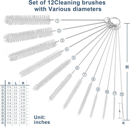 Straw Cleaner Brushes Sets, 12 Pieces 8.2 Inch Botthle Cleaning Brush and Nylon Tube Brush Brush Kit for Sippy Cup, Tumbler, Water Bottle, Drinking Straw (Black)