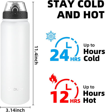 Oldley Insulated Water Bottle 20oz for Adults Kids Stainless Steel Water Bottles with Straw/Chug/Carabiner 3 Lids Fruit Strainer Double Wall Vacuum Wide Mouth BPA Free Leak-Proof for School Travel