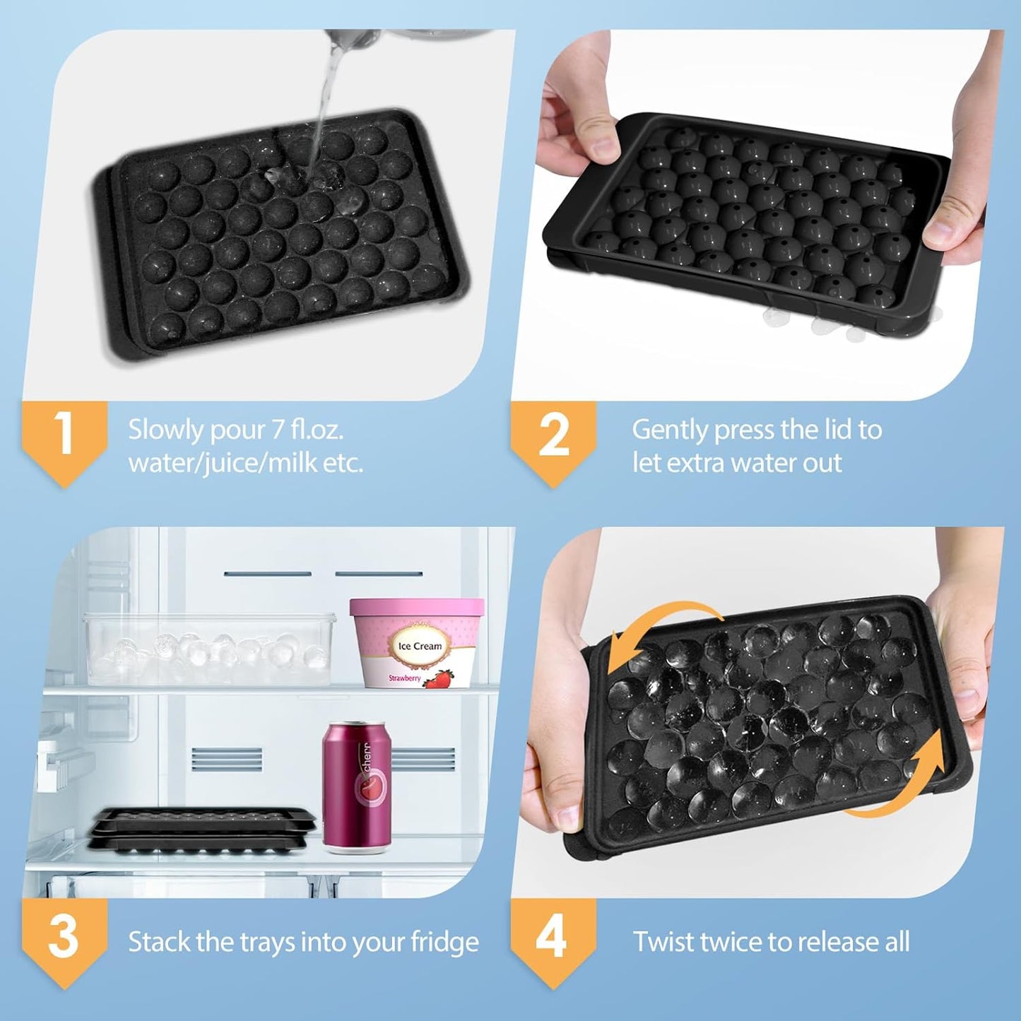 WIBIMEN Ice Cube Tray with Lid and Bin - Round Ice Trays for Freezer with Lid - Ice Cube Trays for Freezer with Ice Container (1"-2PACK Blue)