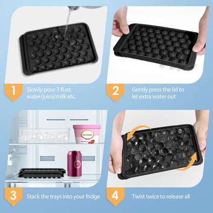 WIBIMEN Ice Cube Tray with Lid and Bin - Round Ice Trays for Freezer with Lid - Ice Cube Trays for Freezer with Ice Container (1"-2PACK Blue)