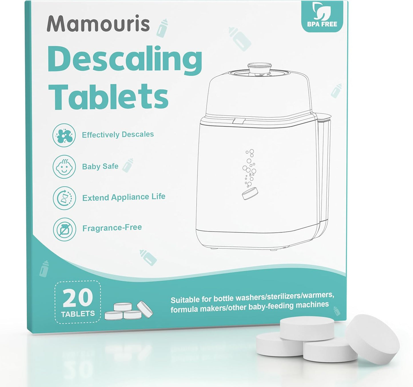 Descaling Tablets for Bottle Washer & Warmers: 36 Count Descaler Tablets Removes Limescale & Milk Residue, Citric Acid Cleaner Compatible with Momcozy Baby Brezza Grownsy Papablic Baby Bottle Washer