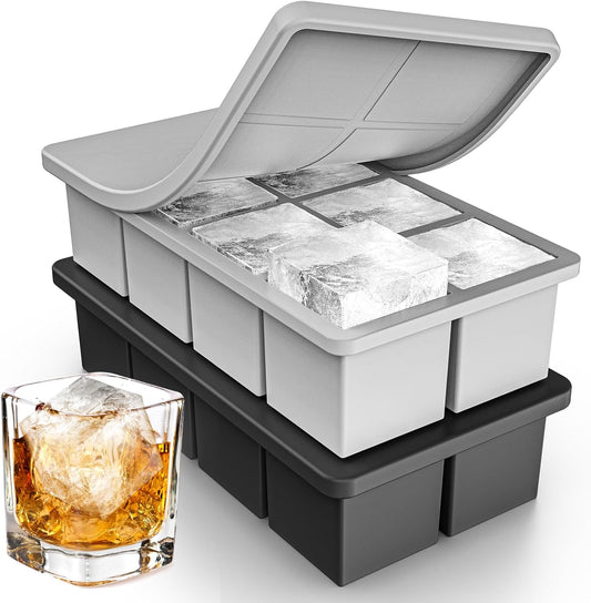 Large Ice Cube Tray 2 Pack, Lxndaser 2 Inch Silicone Ice Cube Molds for Whisky, Cocktail, Big Square Silicone Ice Trays With Lid, Leak-Proof Stackable Design for Freezer, Iced Coffee, Bourbon Drinks