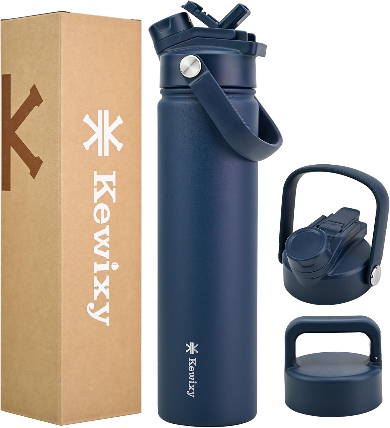 KEWIXY 32 oz Insulated Water Bottle, 2-in-1 Lid, Straw & Spout with Protected, Leak Proof, Keep Cold, Stainless Steel, Metal, Reusable, Handle, for Outdoor, Gym and School, 2 Lids, Blush Pink
