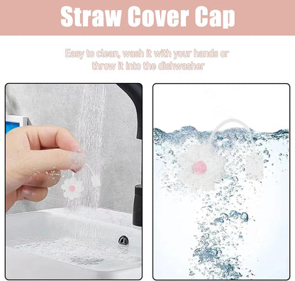 Flower Straw Covers Toppers for Stanley Cups 30&40 Oz Tumbler with Handle Accessories 4PCS Silicone Straw Caps Reusable Straws Tips Protectors for Stanley Cup 10mm 0.4in Straws,Off White