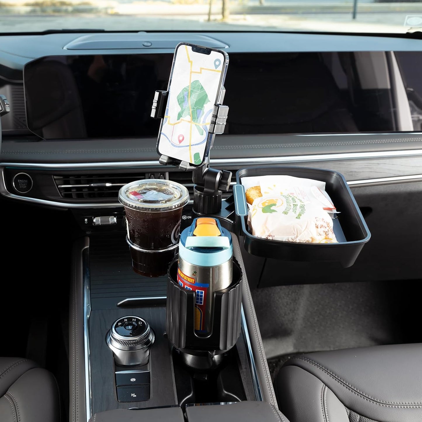 Car Large Cup Holder Expander, 5-in-1 Cupholder Extender with Phone Holder & Swivel and Detachable Snack Food Tray Table for Eating, Travel Essentials for Road Trips for Driver. Model C