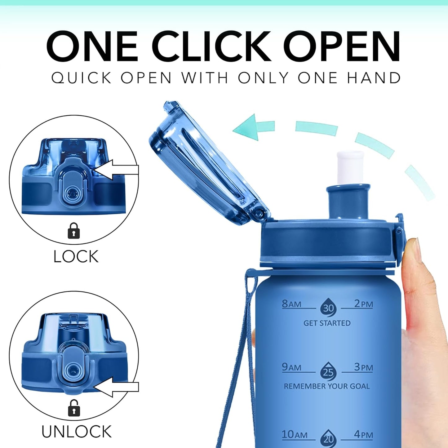 32oz Water Bottle with Time Marker, Motivational Drinking Bottle with Strap, BPA-Free Leak-Proof, Encouraging Water Bottle Time to Drink Water for Gym School Office Travel