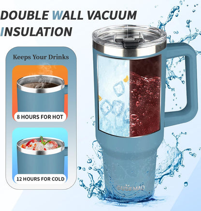 40 oz Tumbler with Handle, Insulated Tumbler with Lid and Straw, Reusable Stainless Steel Vacuum Insulated Cup, 100% Leak Proof Thermal Travel Coffee Mug Cup for Cold and Hot (Light Purple)