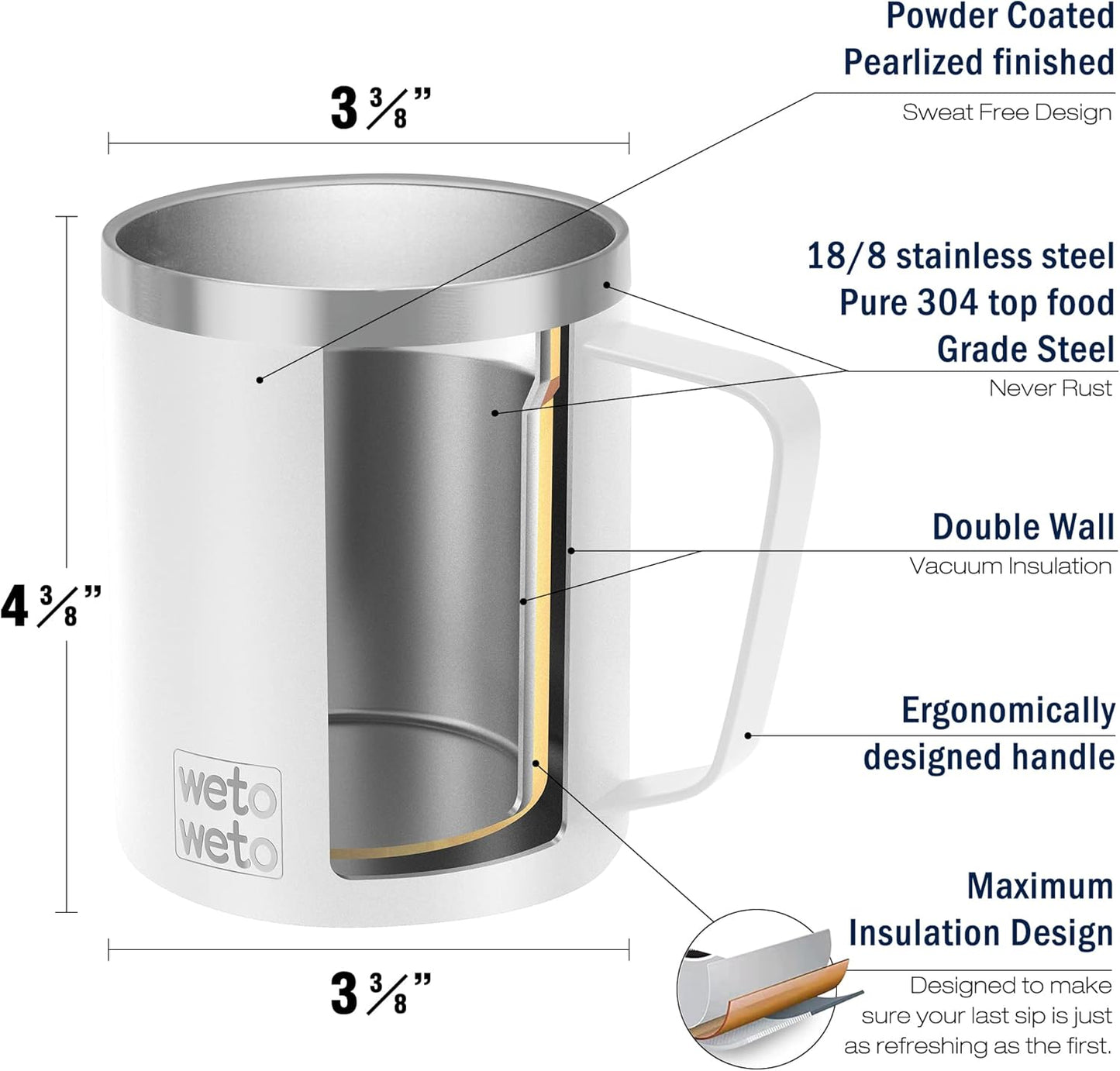 WETOWETO 14 oz Coffee Mug, Vacuum Insulated Camping Mug with Lid, Double Wall Stainless Steel Travel Tumbler Cup, Thermal Coffee Mug, Powder Coated Navy Blue