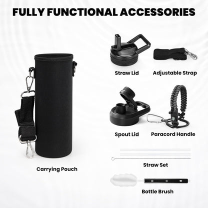 RAYMYLO One Gallon Water Bottle Insulated, Triple Walled Vacuum Stainless Steel (Cold for 48 Hrs), Leak Proof & Non-BPA, Large Water Flask Jug with Paracord Handle & Straw Spout Lids