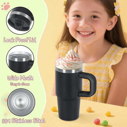 Cosictic 14 Oz Flip Straw Tumbler with Handle for Kids, Stainless Steel Double Wall Insulated Cup for Children with Flip Top Lid, 14 Oz Leak-proof Cups for Kids, Sky Blue and Purple