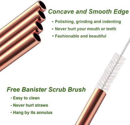 VEHHE Metal Straws Stainless Steel Straws Drinking Straws Reusable - 10.5" Ultra Long 4 + 1 - W/Cleaning Brush for 20/30 Oz for Yeti RTIC SIC Ozark Trail Tumblers (2 Straight|2 Bent|1 Brush)