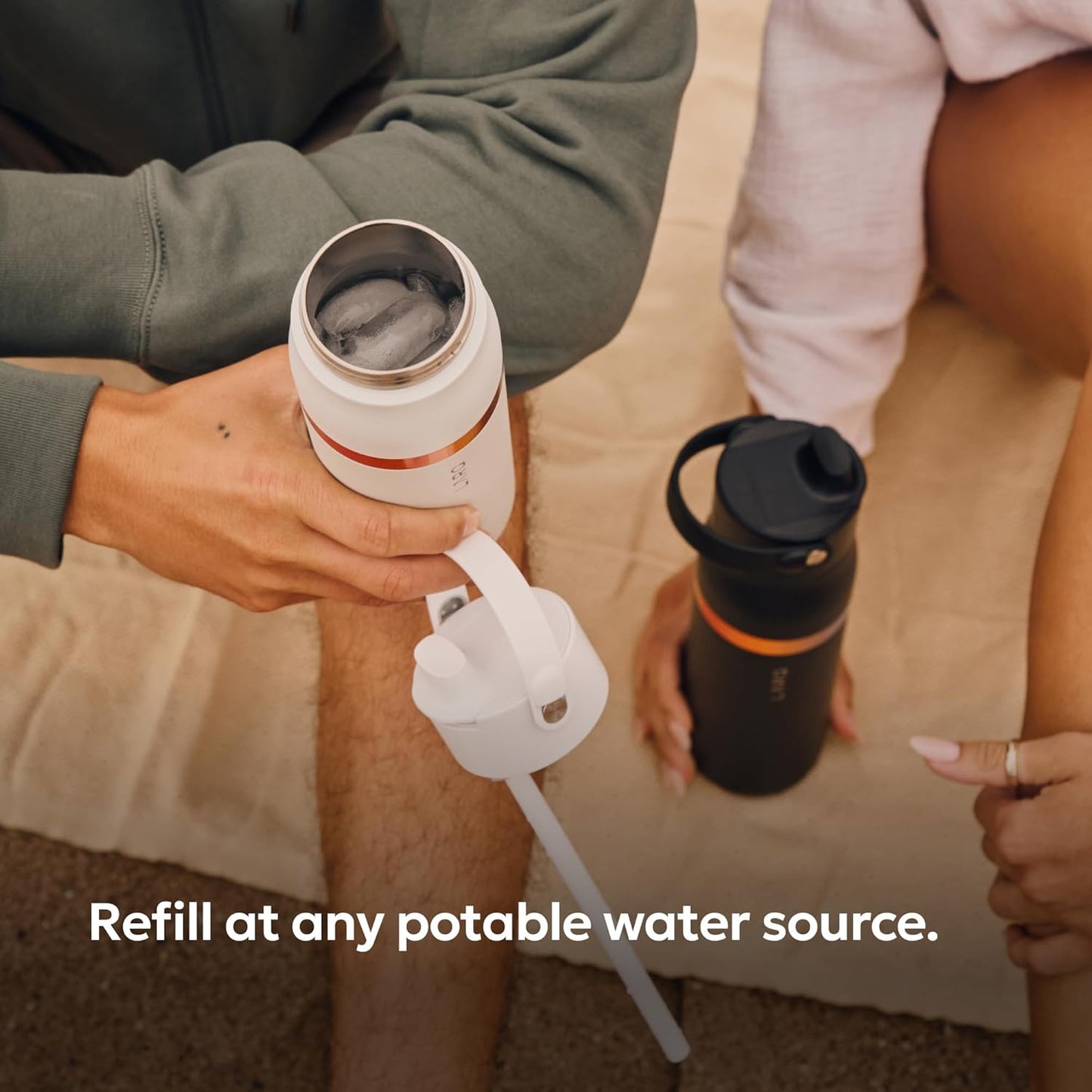 LARQ Swig Top — Insulated Stainless Steel Water Bottle with Straw, Detachable Silicone Handle, Vacuum 24h Cold, BPA-Free Metal Bottle for Gym, Travel, Office, Wide Mouth for Ice — 23 oz, Mojave Dune