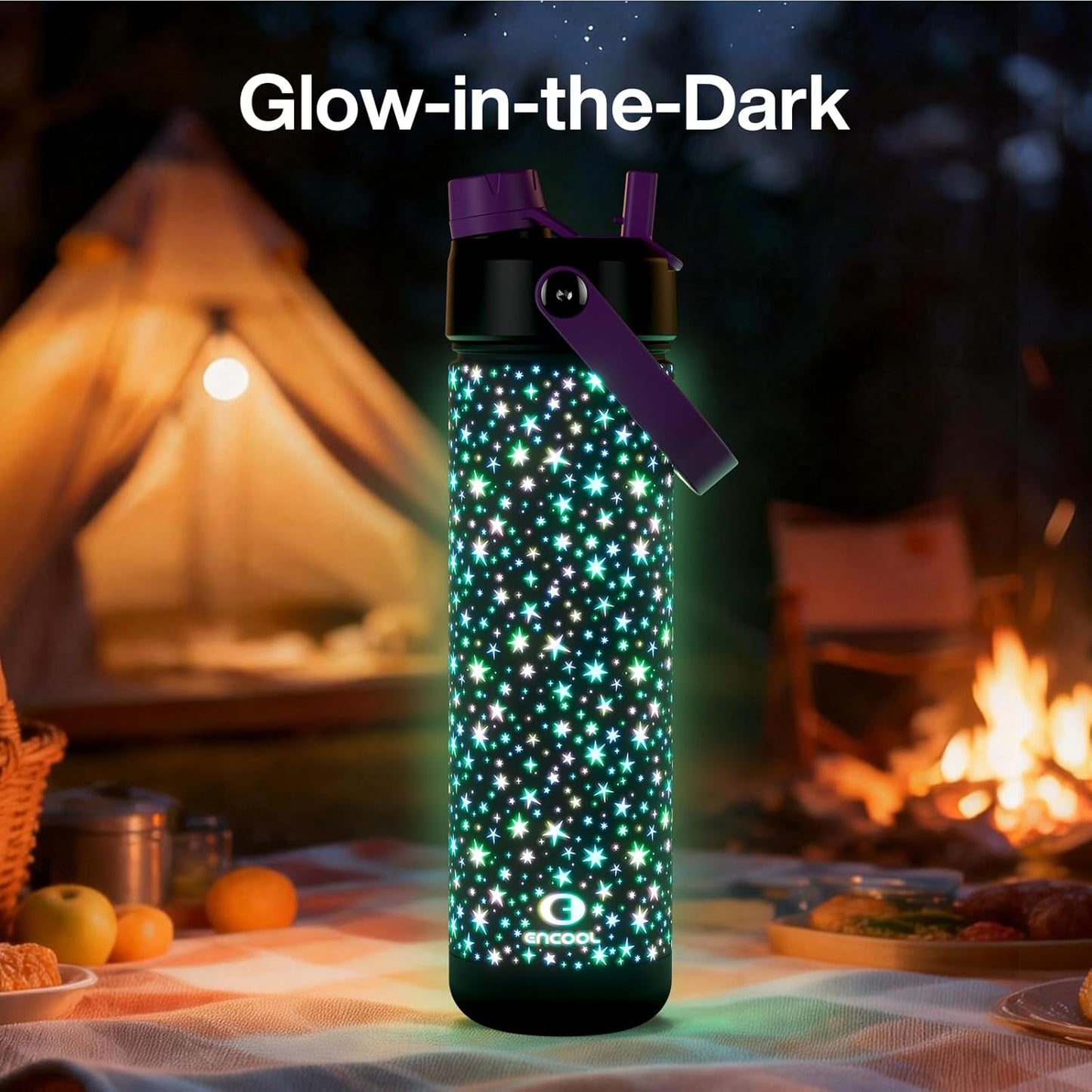 ENCOOL Insulated Water Bottle with Straw Stainless Steel Water Bottle, Leak-Proof, BPA-Free, Double Wall Vacuum Keeps Cold for 24 Hours for Sports, Travel, School (26 oz, Cotton Candy) - Colors D