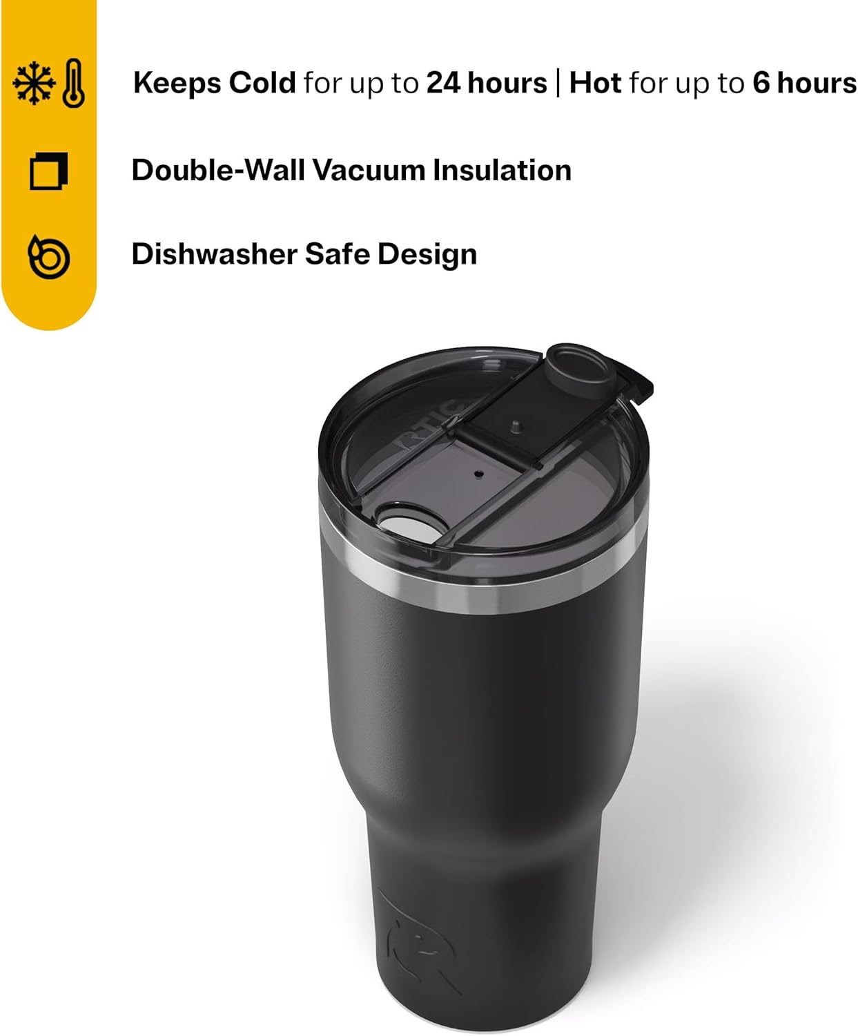 RTIC 20oz Essential Tumbler with Lid, Ceramic Lined, Insulated, Stainless Steel, Metal, Double Wall Vacuum-Insulation, Travel Cup for Iced Coffee, Tea, Hot and Cold Drink, Graphite