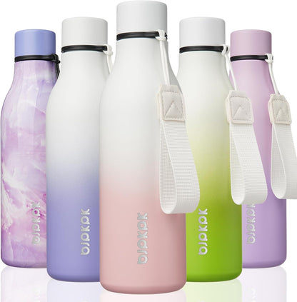 BJPKPK Insulated Water Bottles, 18 oz Stainless Steel Metal Water Bottle with Strap, BPA Free Leak Proof Jugs, Mugs, Flasks, Reusable Thermal Flasks for Sports & Travel, Black - Colors B
