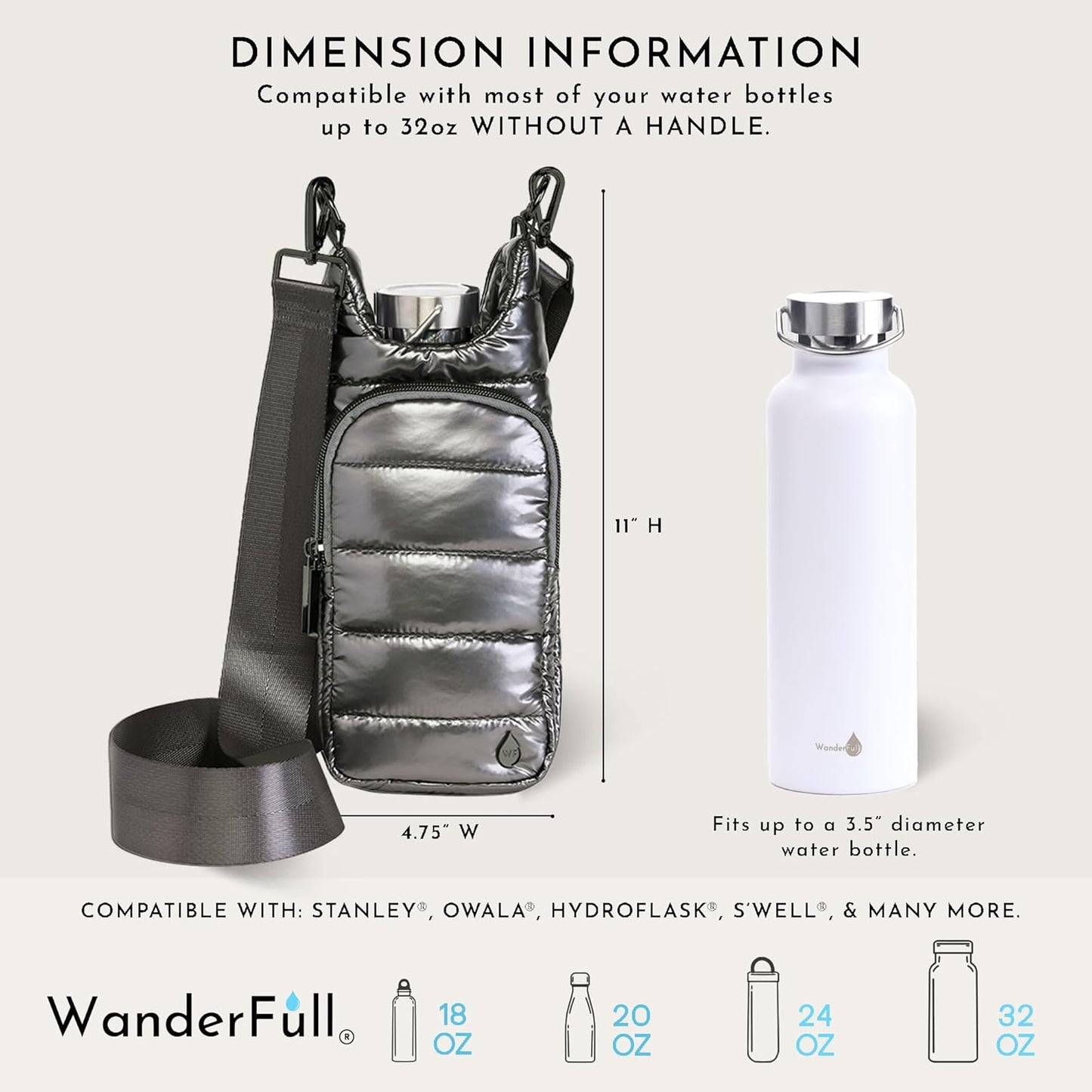 WanderFull Original HydroBag Fits Up to 32 oz Water Bottle Holder with Strap – Hands-Free Crossbody Water Bottle Carrier Bag with Phone Pocket - Colors A