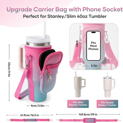 linmaya Water Bottle Carrier Bag for Stanley Cup 40/30oz with Phone Holder Pockets,Neoprene Water Bottle Cross-body Bag with Adjustable Shoulder & Hand Strap Stanley Cup Accessories