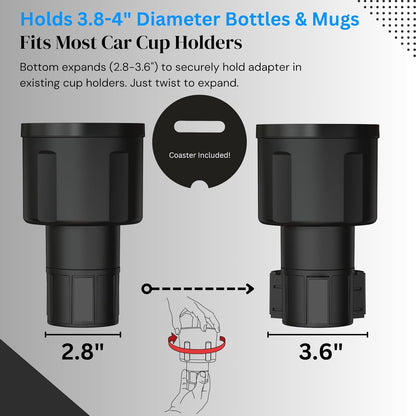 Swigzy Car Cup Holder Expander Adapter for Large Water Bottles - [Patented & Upgraded] - Holds: Hydro-Flask, Yeti, Nalgene, Owala, 32-40oz - Adjustable Expandable Insert Extender - Universal