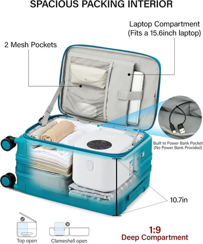 Hanke 20 Inch Expandable Carry On Luggage with Cup Holder 22x14x9 Airline Approved, Top Opening Hard Shell Suitcases with Wheels, Carry-On Travel Suitcase Trunk Luggage with Lock, Smoke White