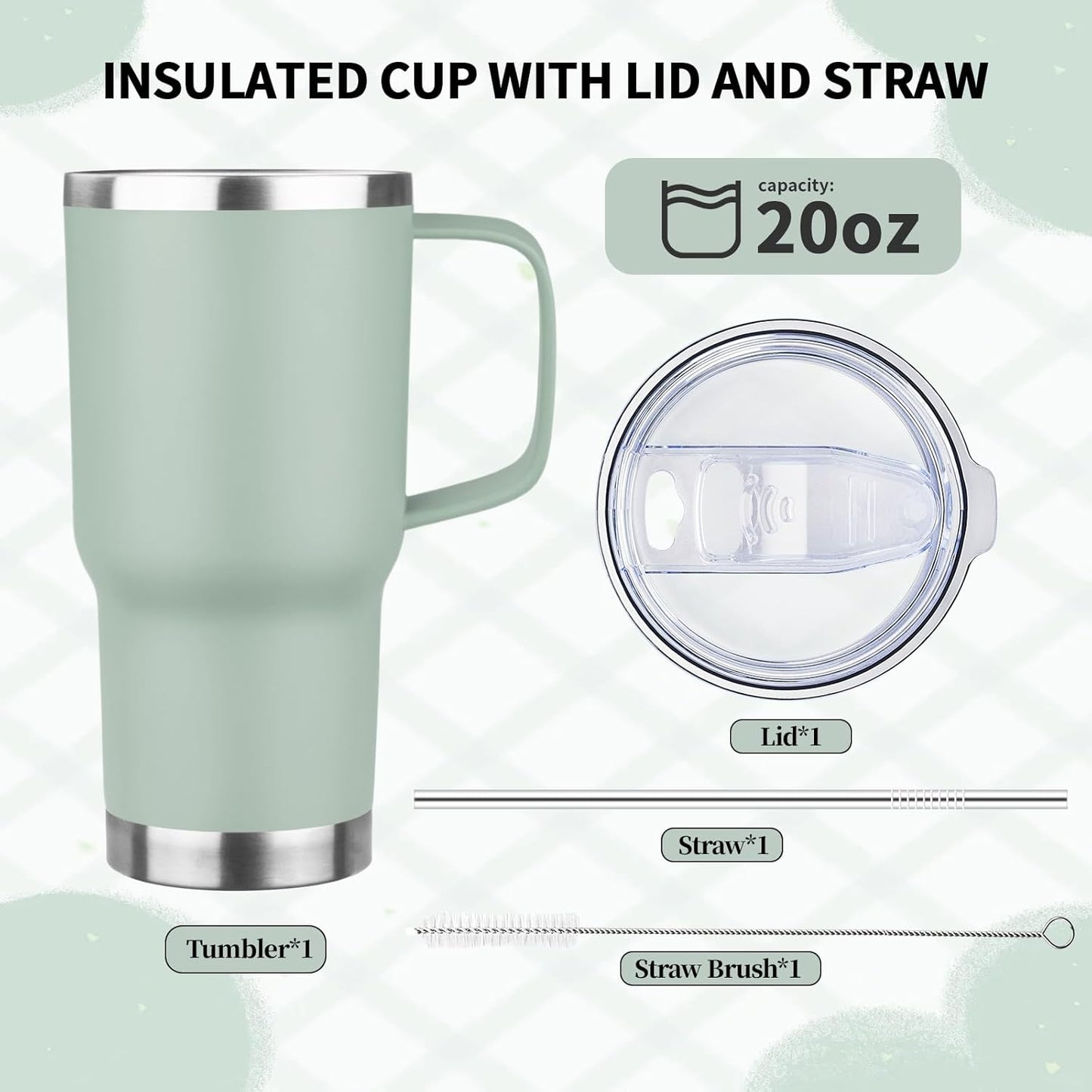 20oz Insulated Tumbler with Handle Stainless Steel Travel Coffee Mug with Lid and Straw Double Wall Vacuum Leak-proof Reusable Thermal Water Cup for Hot and Cold Drinks (Purple,1 Pack)