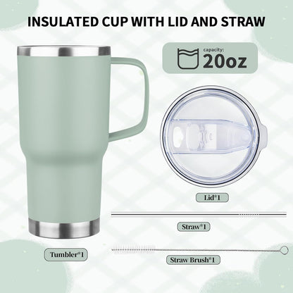 20oz Insulated Tumbler with Handle Stainless Steel Travel Coffee Mug with Lid and Straw Double Wall Vacuum Leak-proof Reusable Thermal Water Cup for Hot and Cold Drinks (Purple,1 Pack)