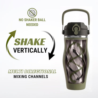 Earth Stone - 24oz Insulated Protein Shaker Bottle - Medical-Grade 316 Stainless Steel - Patent-Pending Clump-Free Design - Odor Proof & Leak-Proof Metal Blender Cup