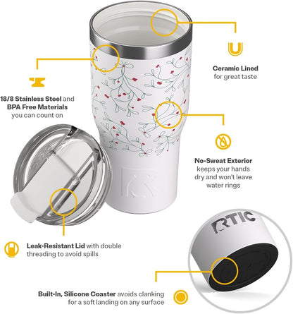 RTIC 20oz Essential Tumbler with Lid, Ceramic Lined, Insulated, Stainless Steel, Metal, Double Wall Vacuum-Insulation, Travel Cup for Iced Coffee, Tea, Hot and Cold Drink, Graphite