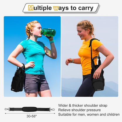 Water Bottle Holder with Strap, 4 Big Pockets with Compartment, 24oz/32oz/40oz Crossbody Water Bottle Carrier Bag