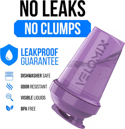 VELOMIX -2 Pack- 20 oz Protein Shaker Bottles for Protein Mixes - 2x Wire Whisk | Leak Proof Shaker Cups for Protein Shakes and Pre Workout | Protein Shaker Bottle Pack (Black/Transparent)