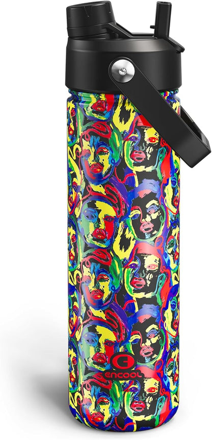 ENCOOL Insulated Water Bottle with Straw Stainless Steel Water Bottle, Leak-Proof, BPA-Free, Double Wall Vacuum Keeps Cold for 24 Hours for Sports, Travel, School (26 oz, Cotton Candy) - Colors C