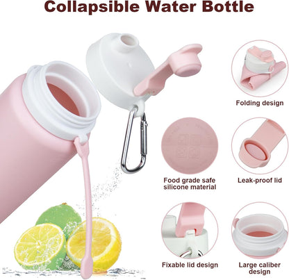 PLTCAT Collapsible Water Bottle, 19oz Foldable Bottle BPA Free Reusable Lightweight Leak-Proof Travel Silicone Water Bottle for Travel, Gym, Hiking, Office, Camping