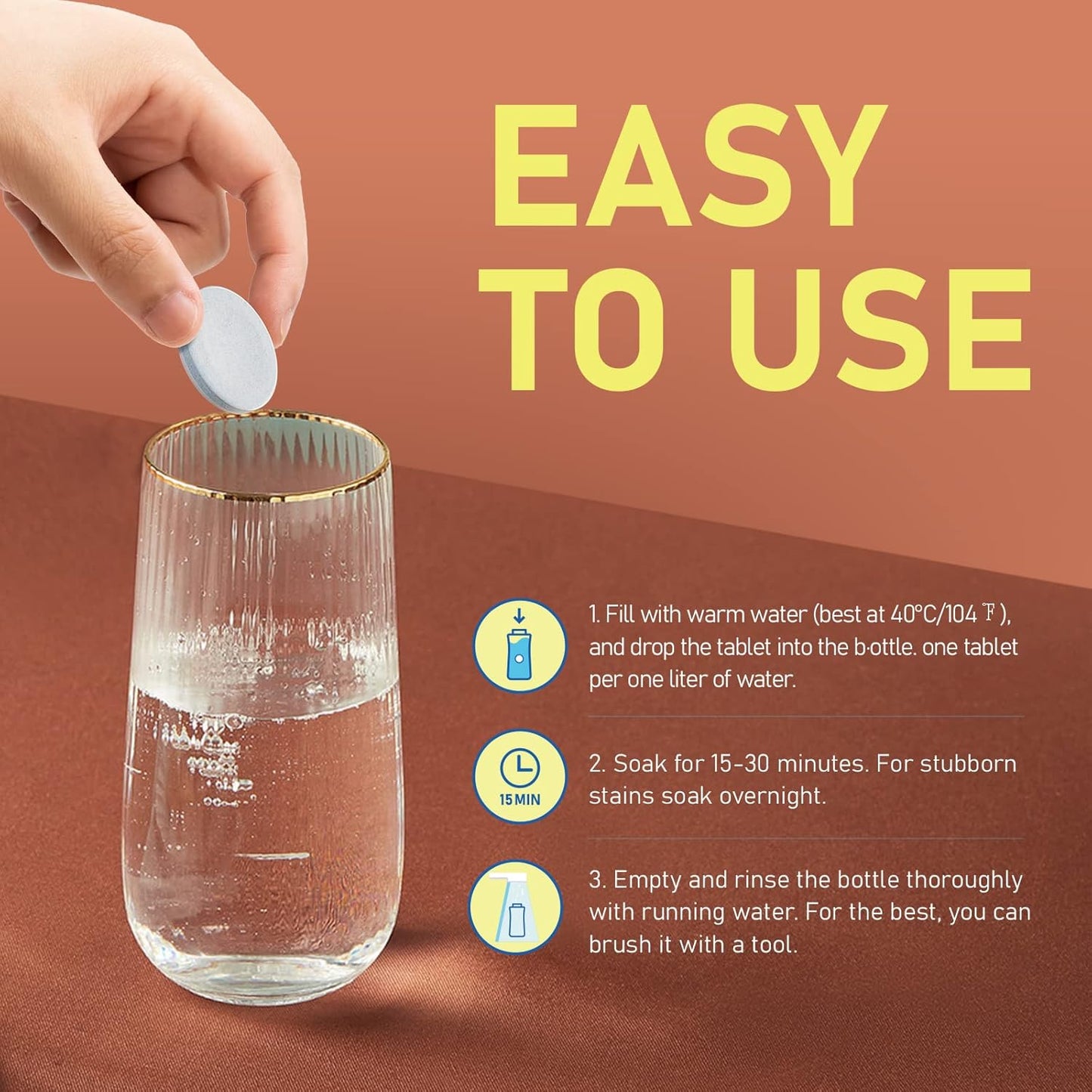 Water Bottle Cleaning Tablets, 18 Pack Bottle Clean Tablet Hydration Bladder Cleansing Tablets for Hydration Bladder, Water Bottle, Individually Packed, Apple Flavor