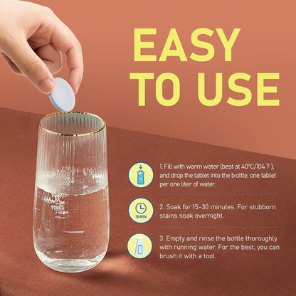 Water Bottle Cleaning Tablets, 18 Pack Bottle Clean Tablet Hydration Bladder Cleansing Tablets for Hydration Bladder, Water Bottle, Individually Packed, Apple Flavor