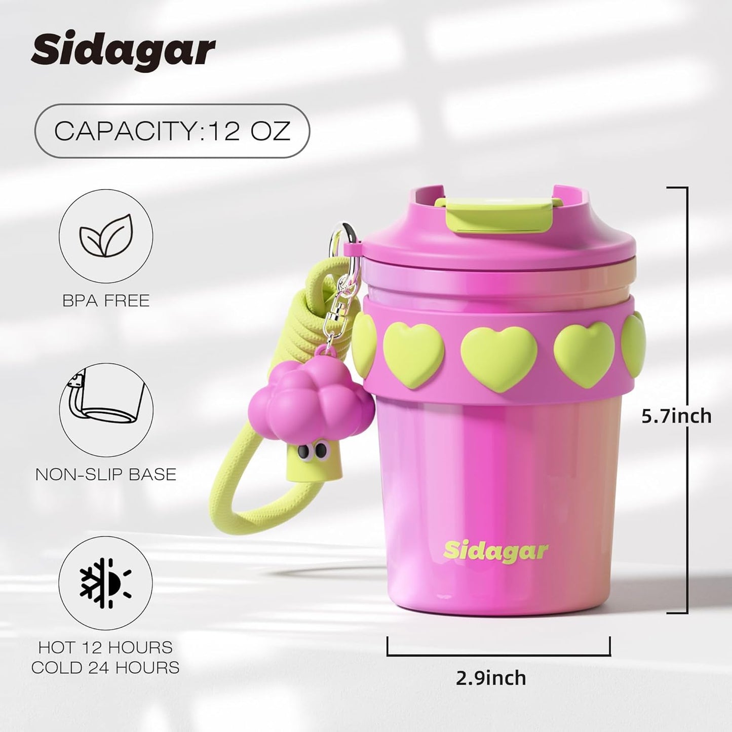 SDGA+ 12 oz Travel Coffee Mug Spill Proof Leak Proof, Stainless Steel Thermal Coffee Cup with Lid, Resuable Cup for Hot and Cold, Portable Tumbler for Women, Light Pink
