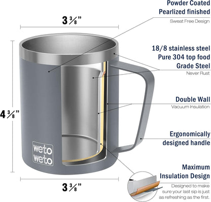 WETOWETO 14 oz Coffee Mug, Vacuum Insulated Camping Mug with Lid, Double Wall Stainless Steel Travel Tumbler Cup, Thermal Coffee Mug, Powder Coated Navy Blue