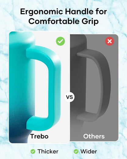 Trebo 40 oz Water Bottle Insulated Fit Car Cup Holder with Handle, Stainless Steel Water Bottles Tumbler with Spout Straw Lids, Double Wall Travel Reusable Flask, Leakproof Mug,Keep Cold &Hot,Black