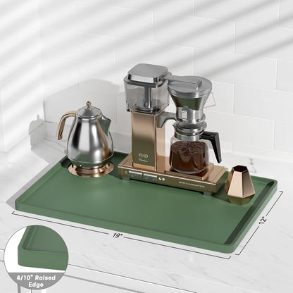 Rnivvi Silicone Coffee Mat, 16" x 24" Waterproof Raised Edge Coffee Bar Mats for Espresso Machine Station Accessories, Heat Resistant Detachable Dish Drying Pad for Kitchen Counter, Dish Rack, Green