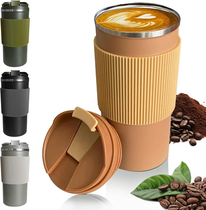 YINBAOGE Insulated Travel Coffee Mug, Spill & Leak Proof, Portable To Go Camping Stainless Steel Coffee Tumbler, Reusable Thermal Coffee Cup with Lid for Hot & Cold Drinks (Black, 12 OZ)