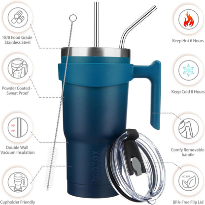 BJPKPK Tumbler With Handle And Straw Lid 40 oz Stainless Steel Insulated Coffee Tumbler Cups For Home, Office or Car,Turquoise