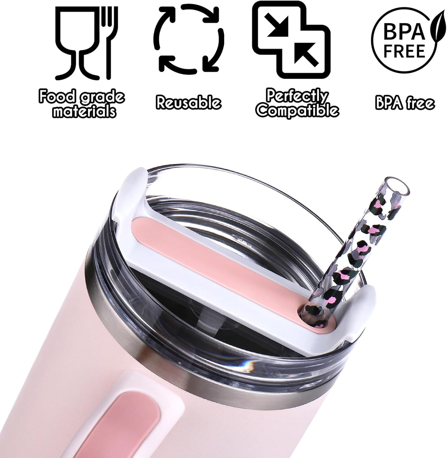 AIERSA 6 Pack Silicone Replacement Straws for Stanley 20 30 40oz Cup,Reusable Straws Compatible 40 oz Stanley Tumbler,Long Straw with Cleaning Brush for Stanley Cup Accessories