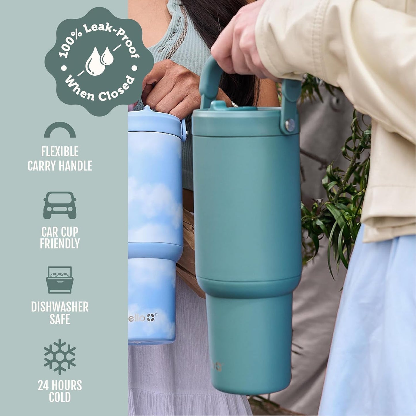 Ello Oasis Go+ 26oz Tumbler with Top Handle and Retracting Straw | Reusable Insulated Stainless Steel Cup, 100% Leakproof Water Bottle, 24 Hours Cold, Cup Holder Friendly For Travel | Wild Rasberry