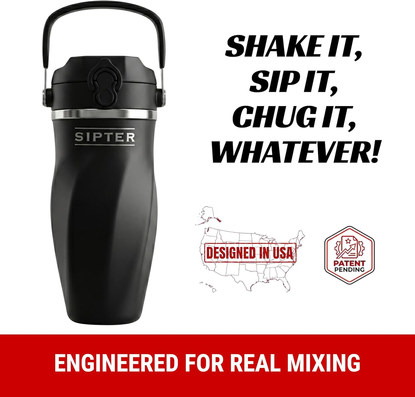 Earth Stone - 24oz Insulated Protein Shaker Bottle - Medical-Grade 316 Stainless Steel - Patent-Pending Clump-Free Design - Odor Proof & Leak-Proof Metal Blender Cup