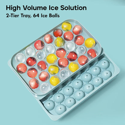 Ice Cube Tray with Lid and Bin – Round Ice Cube Trays for Freezer, BPA-Free Food-Grade Ice Mold, Stackable Ice Ball Maker, Iced Bucket Kits, Circle Ice Tray for Cocktails, Whiskey, Coffee, and Drinks