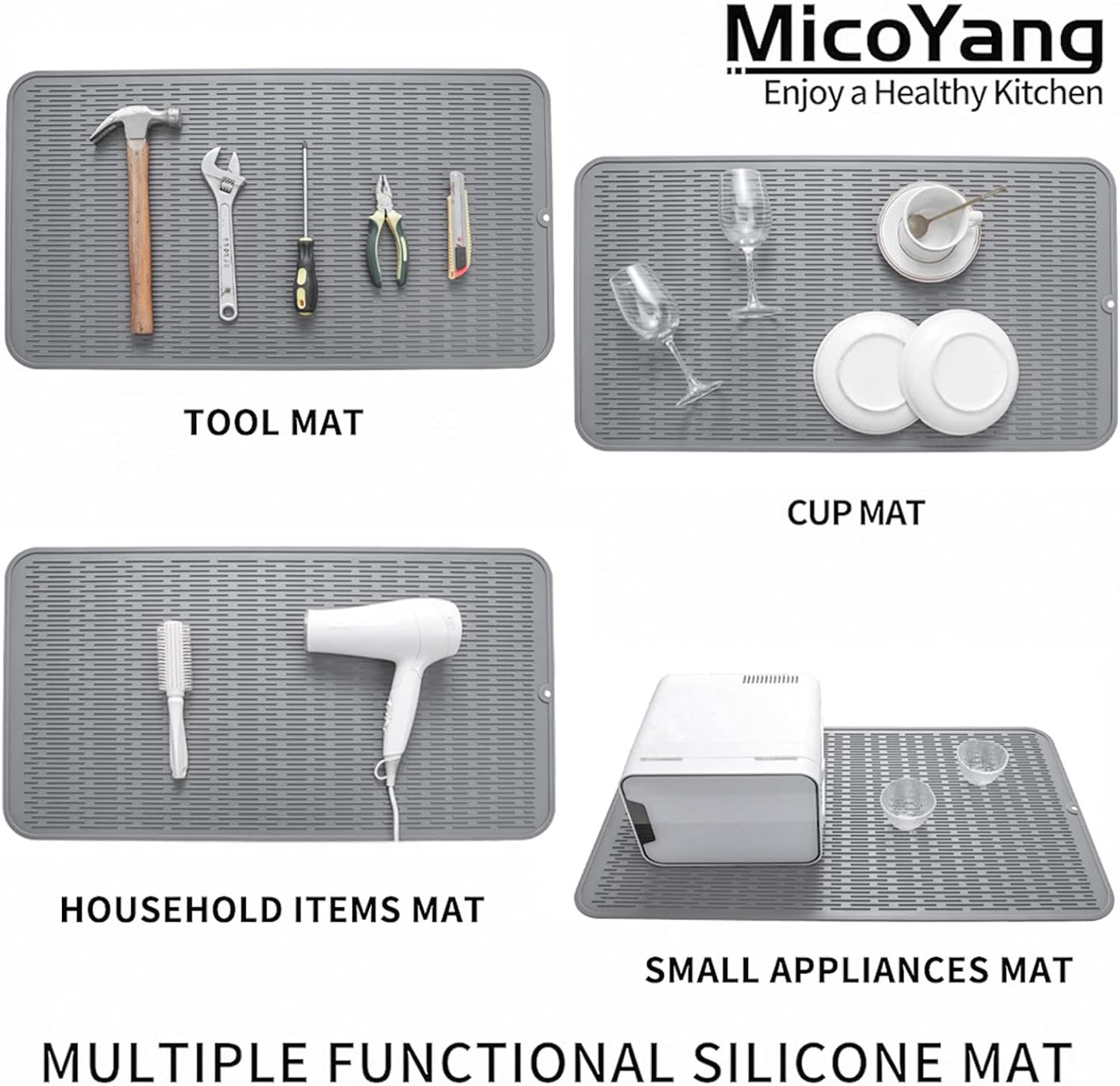 MicoYang Silicone Dish Drying Mat for Multiple Usage,Easy clean,Eco-friendly,Heat-resistant Silicone Mat for Kitchen Counter,Sink,Bar,Bottle,or Cup Green M 17 inches x 6 inches