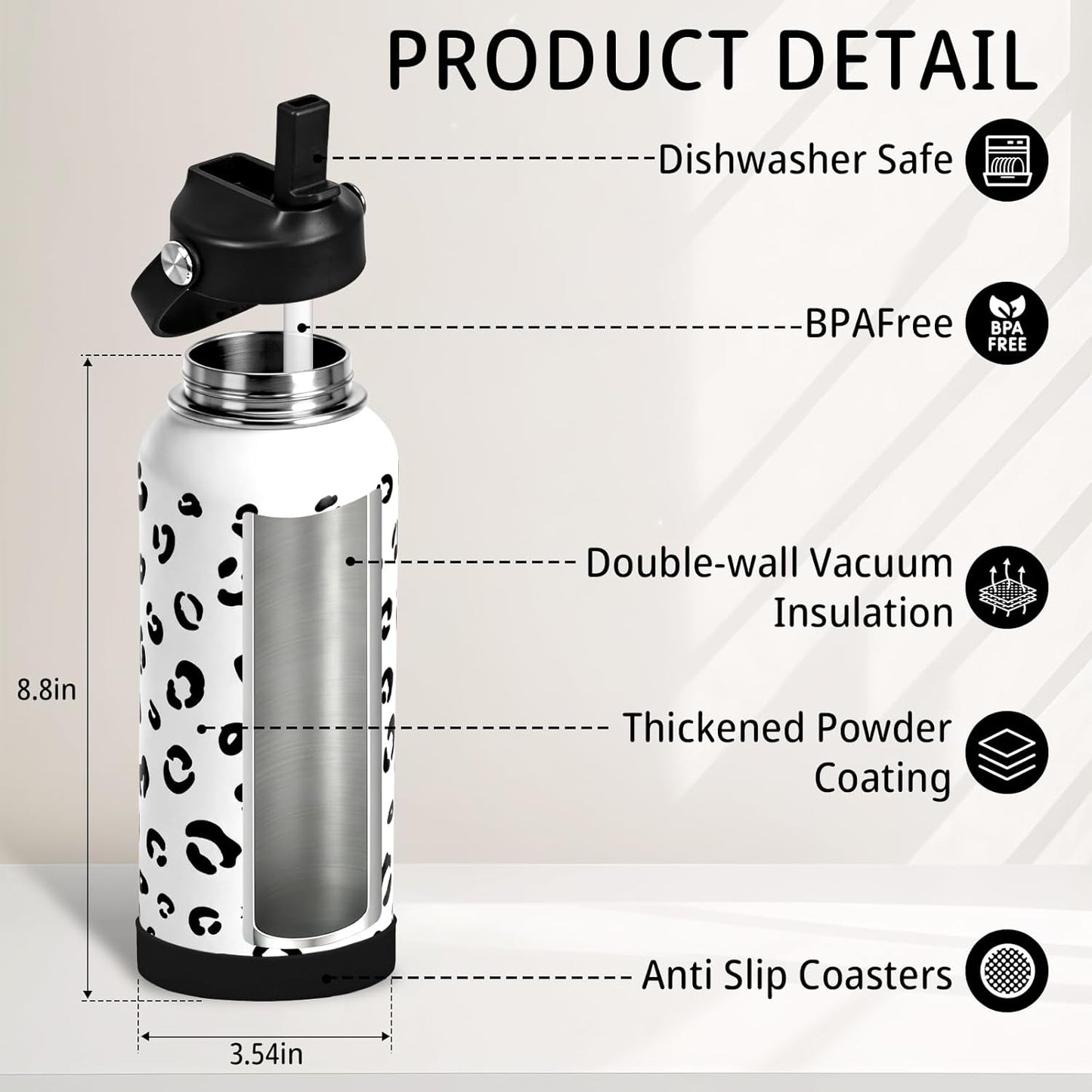 32oz Pickleball Insulated Water Bottle with Lid,Stainless Steel Water Bottl with Flip Straw and Handle,Gifts for Pickleball Players, Pickleball Lovers,Women Girls,Leak Proof Water Bottle